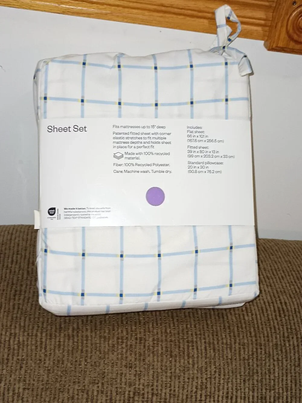 NEW Room Essentials™ Microfiber Sheet Set Twin/XL Twin Blue Grid